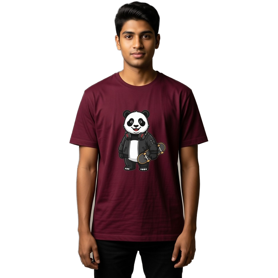 Panda Roll Unisex Classic Crew T-Shirt — Maroon