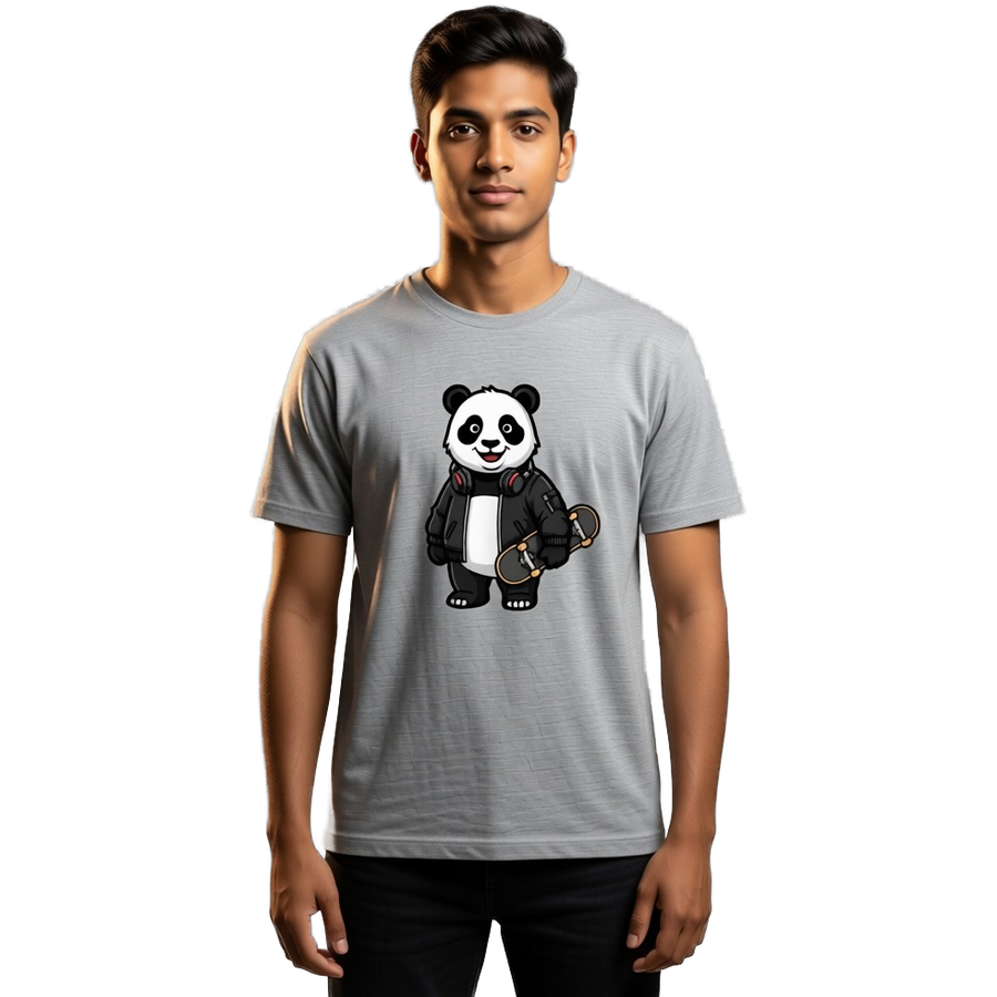 Panda Roll Unisex Classic Crew T-Shirt — Grey Melange